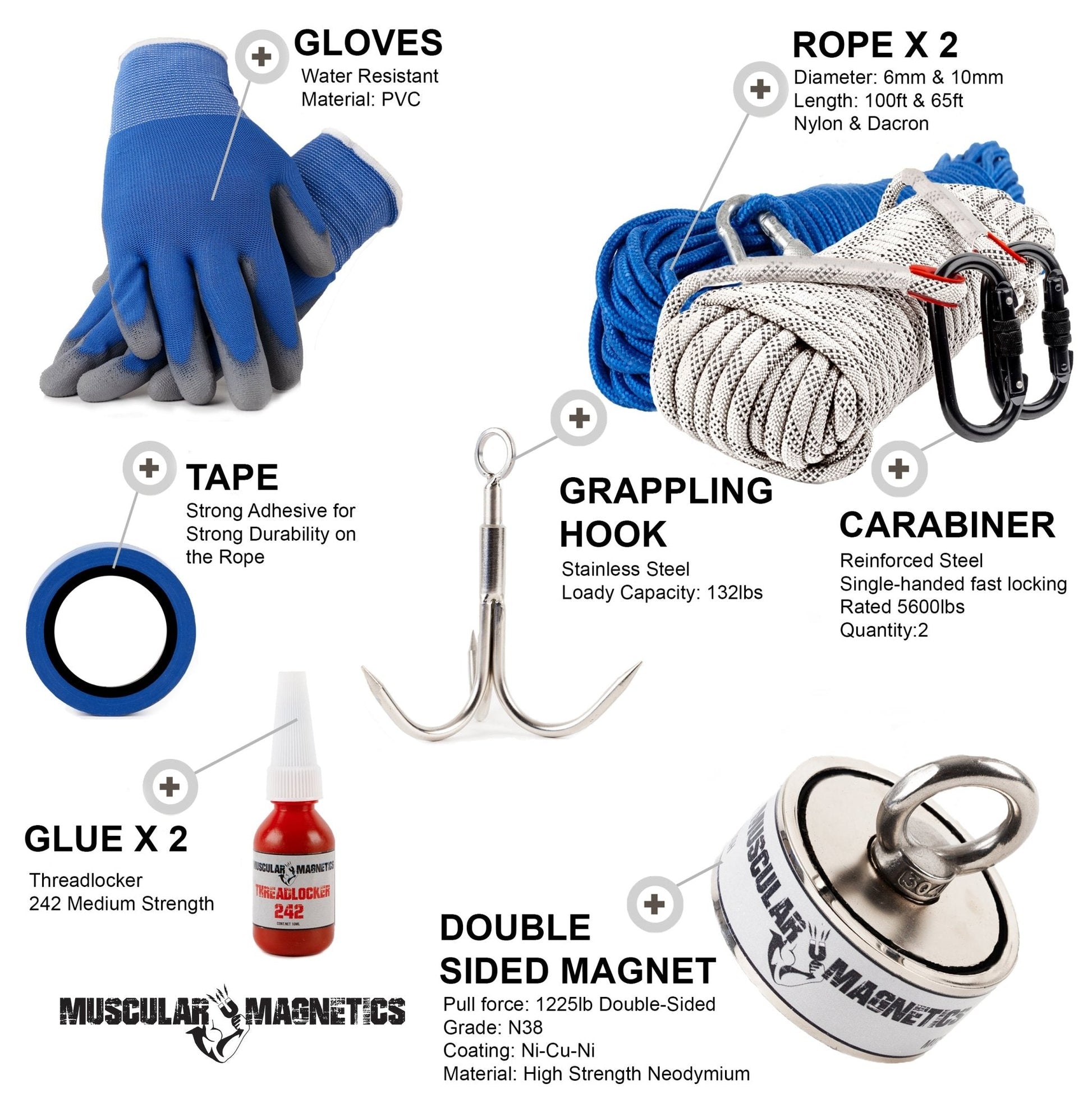 601,01 kg DOUBLE-SIDED MAGNET FISHING KIT & DURABLE MAGNET FISHING ROPE