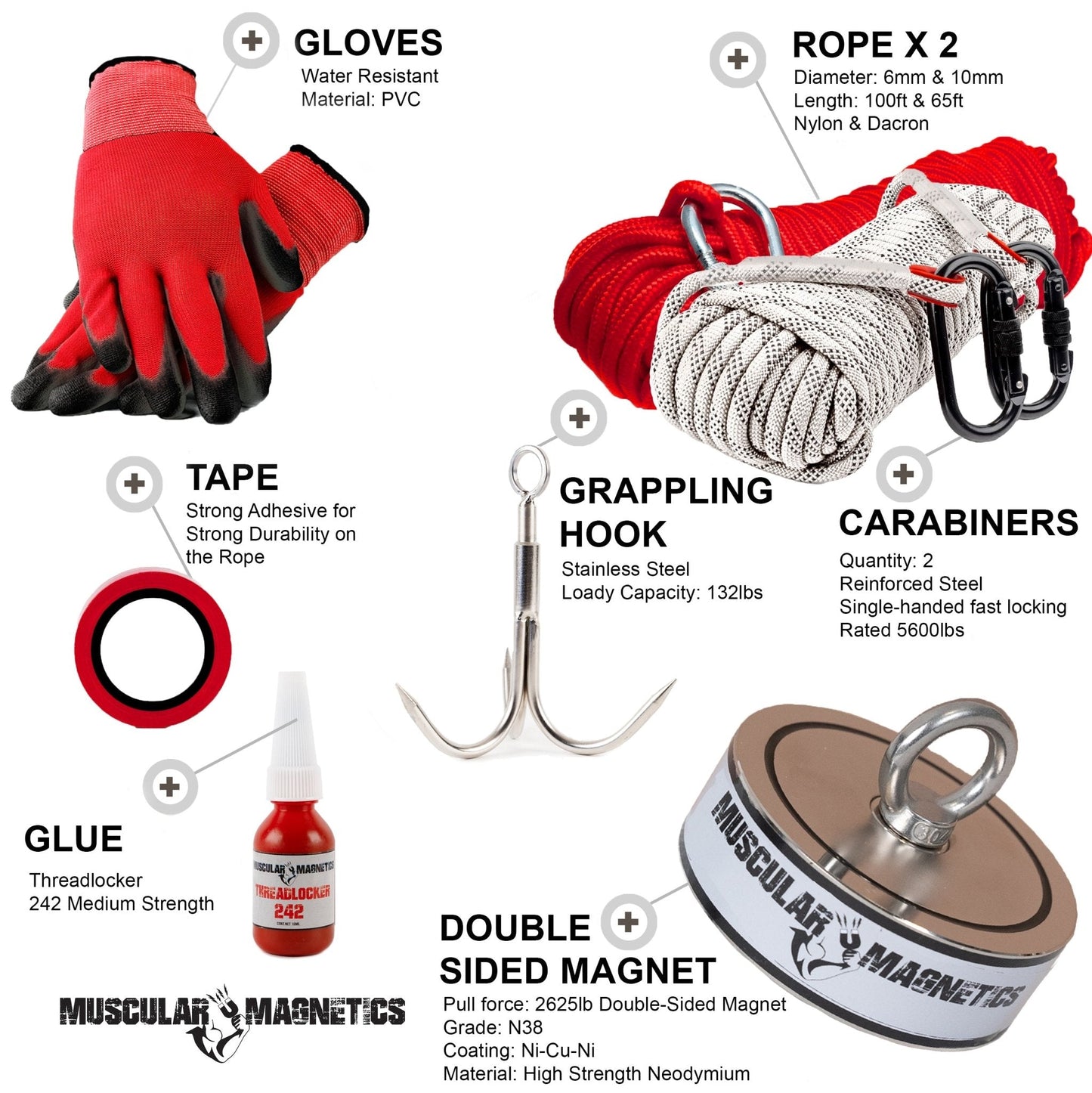 1190,68 kg DOUBLE-SIDED MAGNET FISHING KIT & DURABLE MAGNET FISHING ROPE